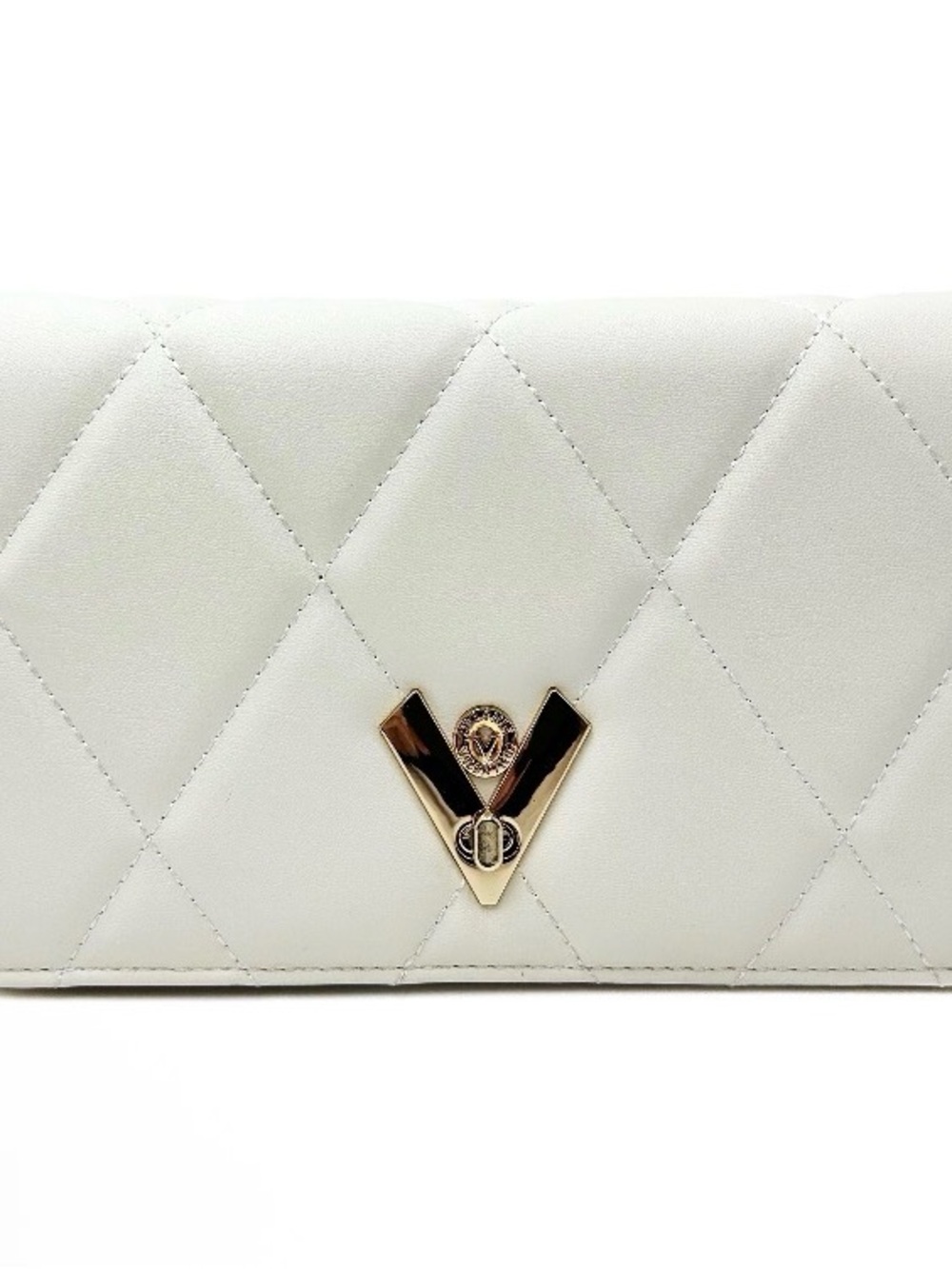NWT Valentino Orlandi White/Cream Quilted Crossbody w/ Gold V-Emblem & Hardware